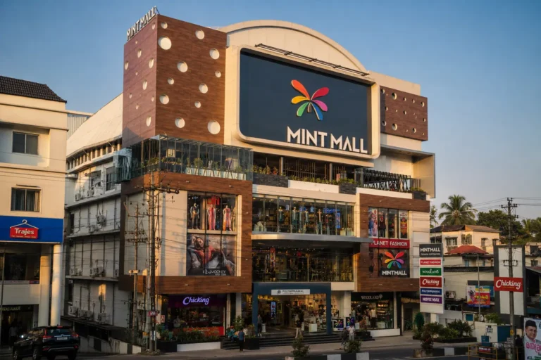 Modern mixed-use commercial building designed by architects in Calicut with premium contemporary facade, glass balconies, and urban architectural styling by an architecture firm in Calicut.